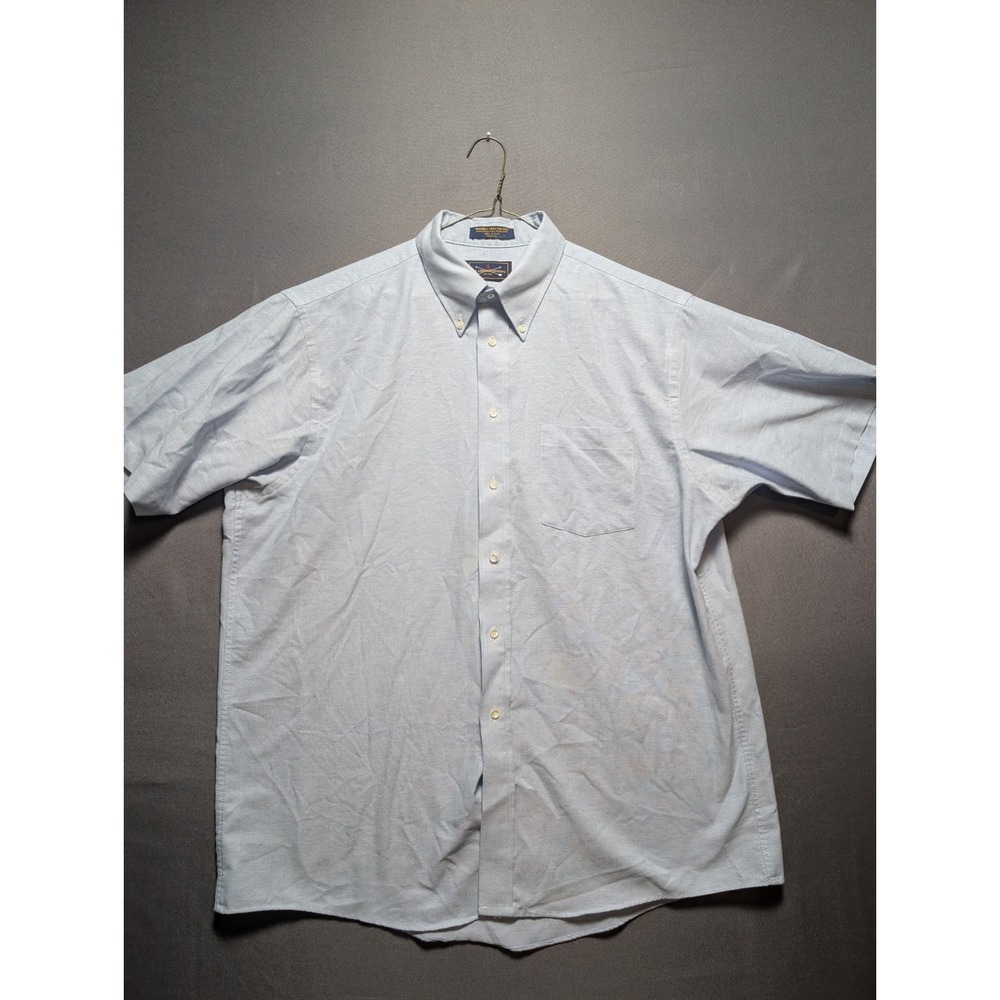 The Arrow Company Oxford Shirt Mens 17 Blue Cotton Wrinkle Free Short Sleeve